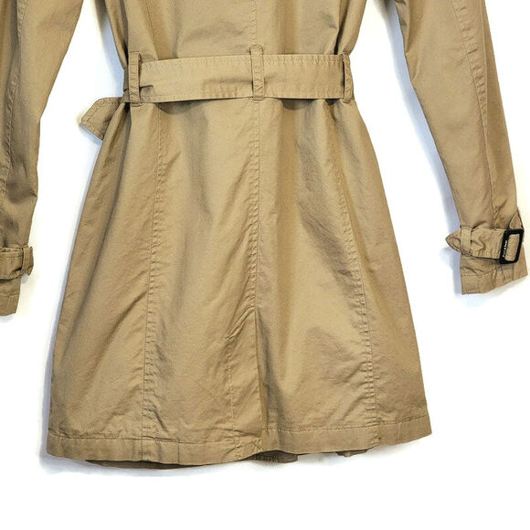 Pull & Bear Double Breasted Belt Tie Waist Mid Length Tan Trench Coat Size S - Picture 11 of 16